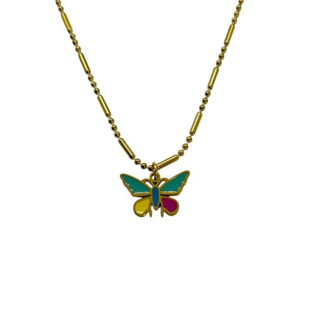 necklace steel gold colorful butterfly